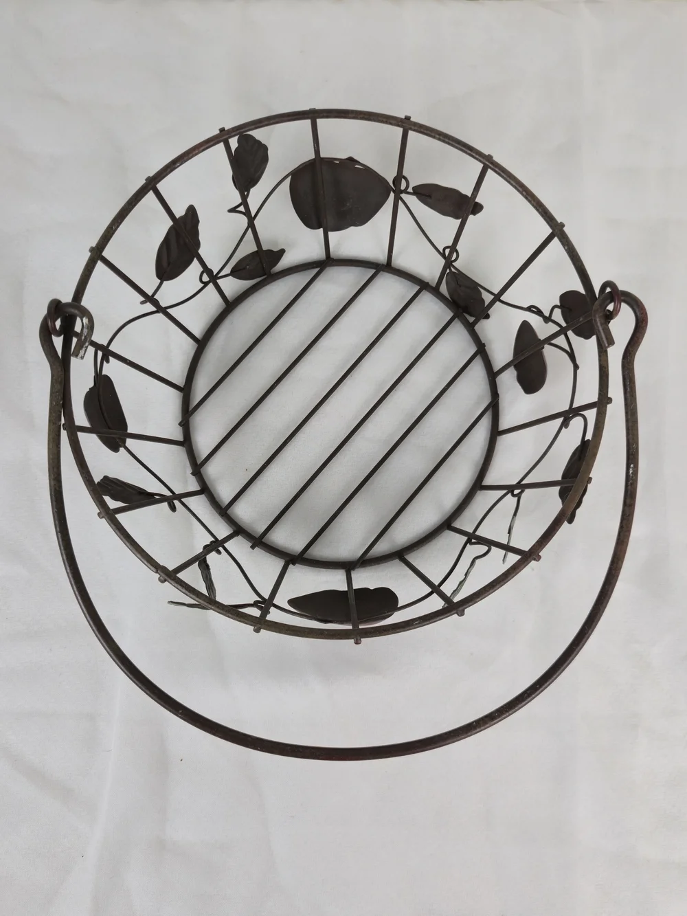 Decorative Metal Fruit Basket with Red Apple Accents